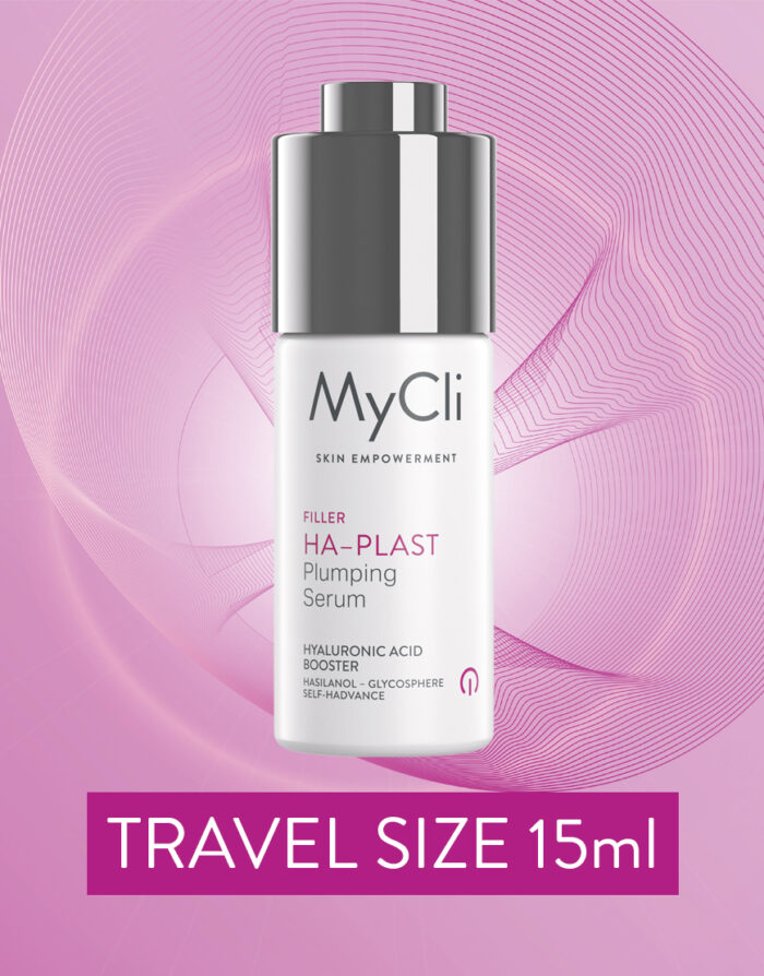 Rappresentazione 3D del siero filler rimpolpante HA-Plast Siero, in formato travel 15ml